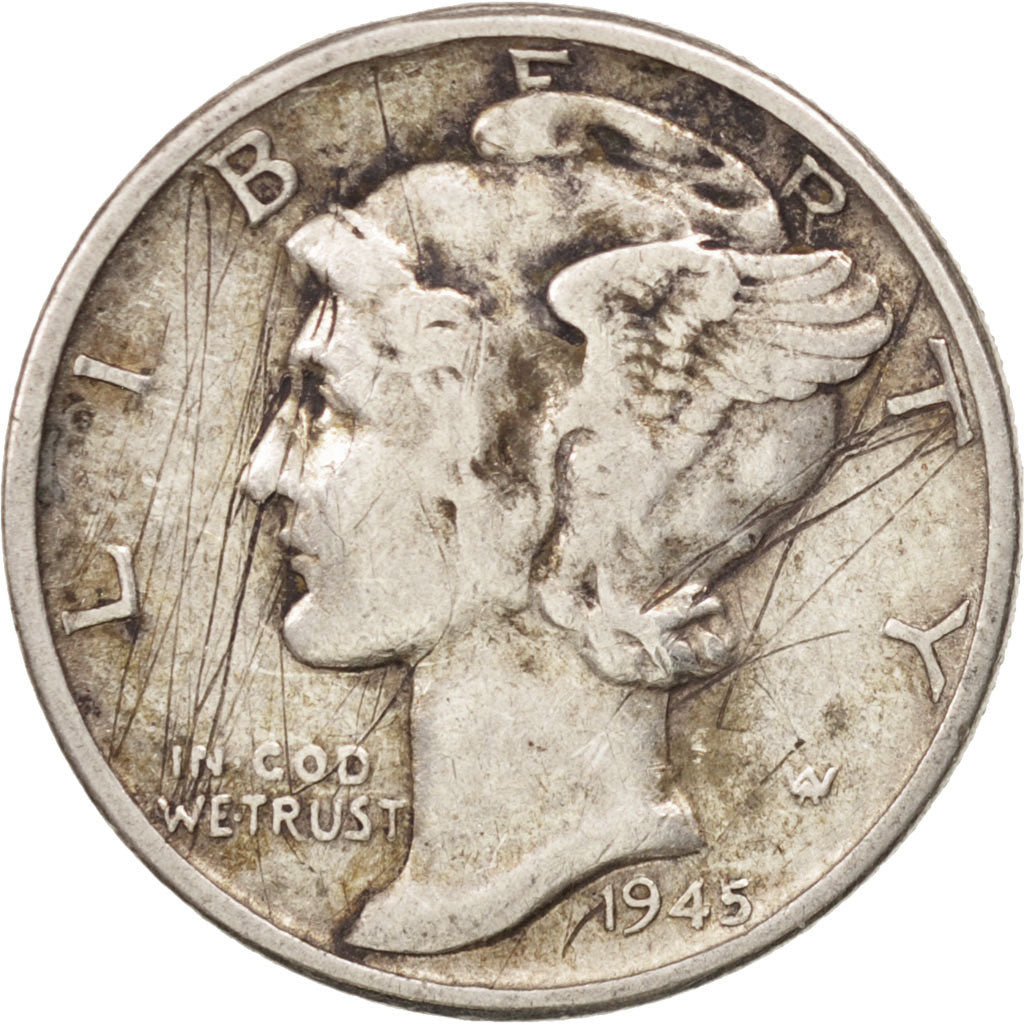 Coin, United States, Mercury Dime, Dime, 1945, U.S. Mint, Philadelphia
