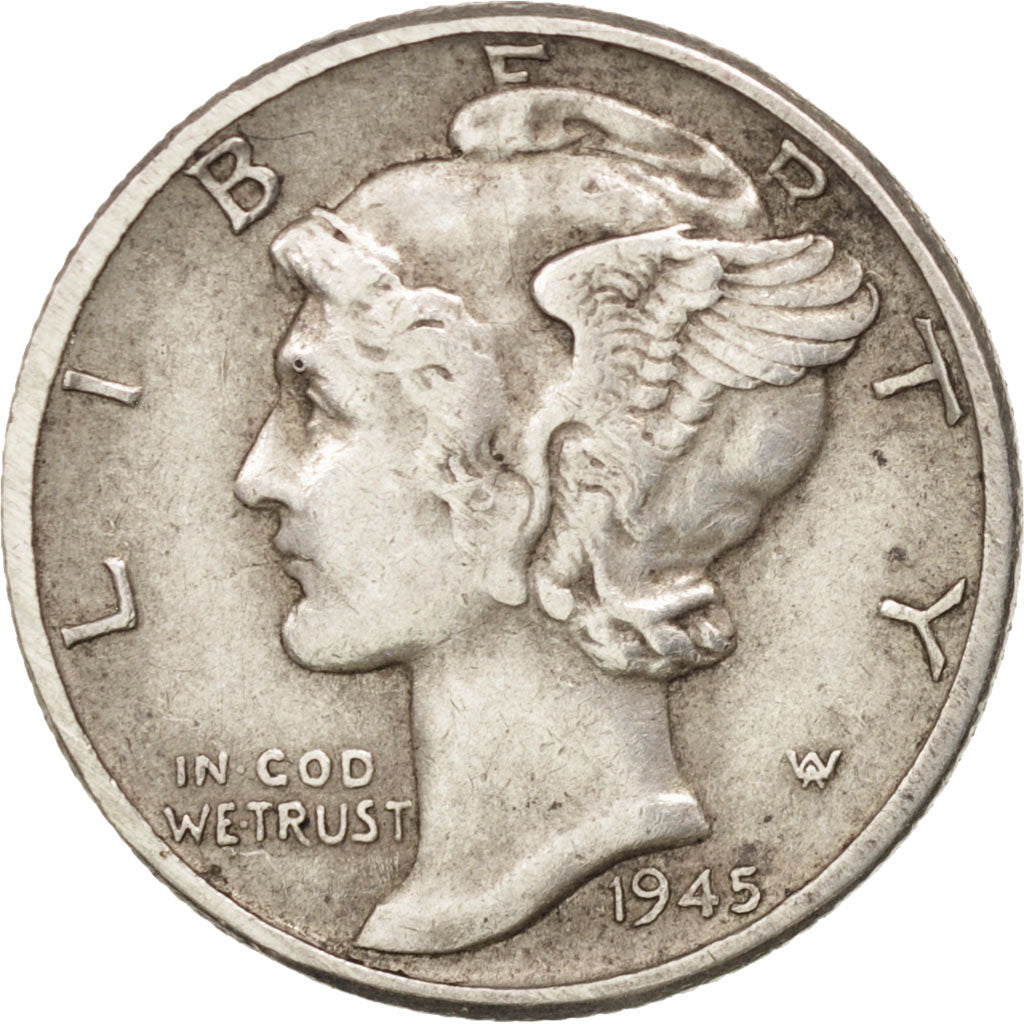 Coin, United States, Mercury Dime, Dime, 1945, U.S. Mint, Philadelphia