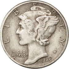 Coin, United States, Mercury Dime, Dime, 1945, U.S. Mint, Philadelphia