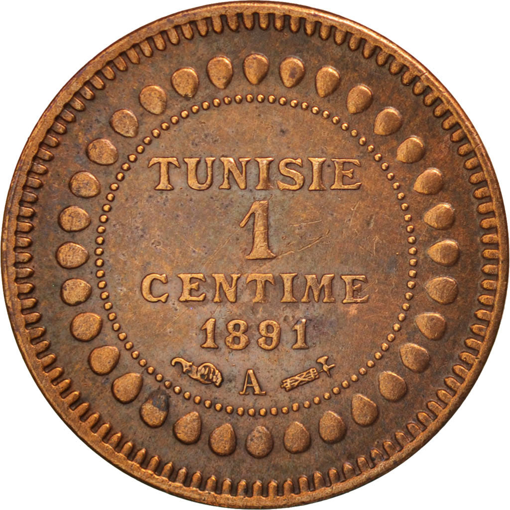 Tunisia, Ali Bey, Centime, 1891, AU(55-58), Bronze, KM:219