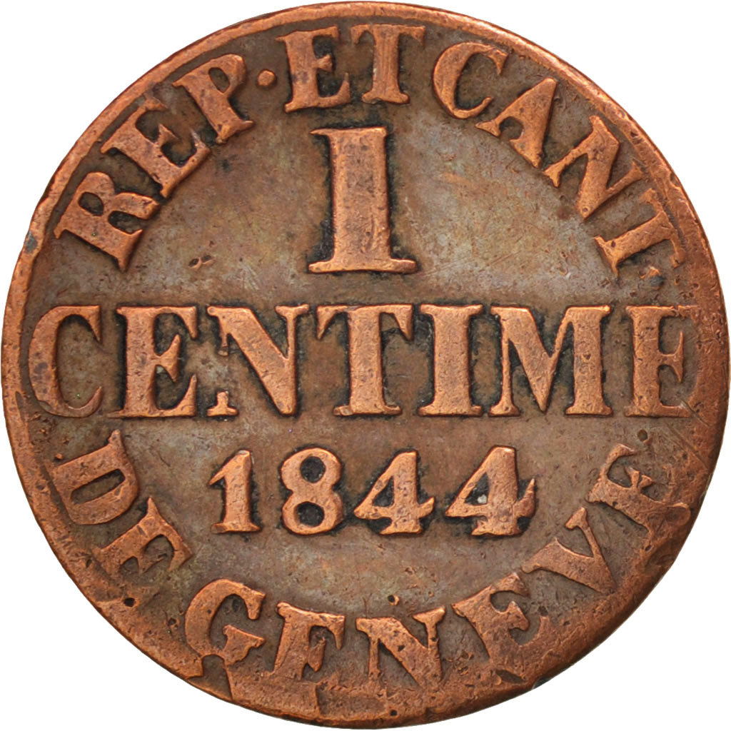 SWISS CANTONS, GENEVA, Centime, 1844, Genève, EF(40-45), Copper, KM:130