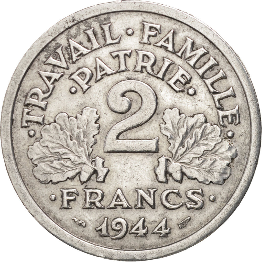 France, Bazor, 2 Francs, 1944, Beaumont - Le Roger, EF(40-45), Aluminum