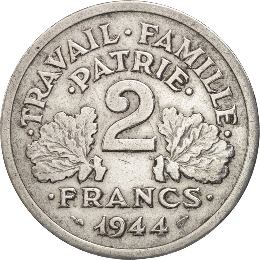 France, Bazor, 2 Francs, 1944, Castelsarrasin, EF(40-45), Aluminum, KM:904.3