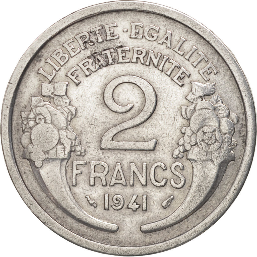 France, Morlon, 2 Francs, 1941, Paris, EF(40-45), Aluminum, KM:886a.1