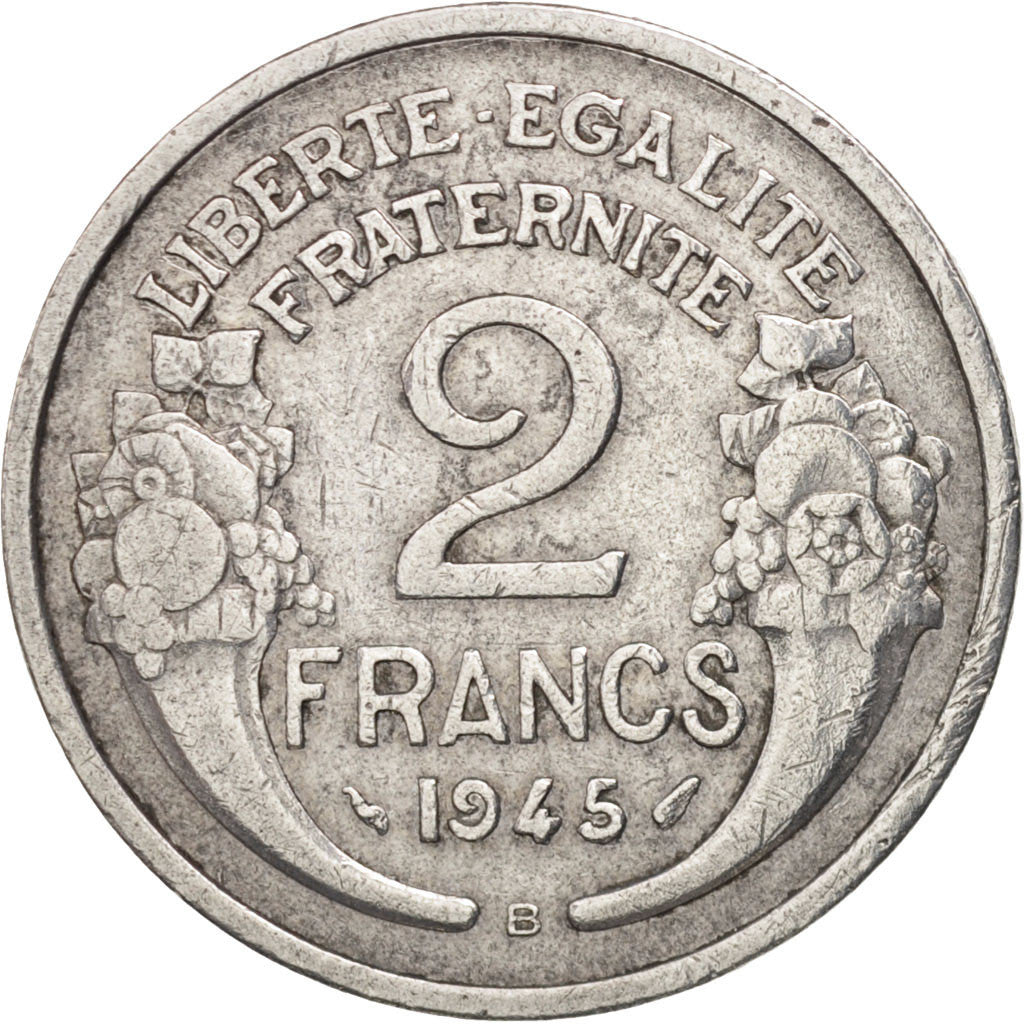 Coin, France, Morlon, 2 Francs, 1945, Beaumont le Roger, VF(30-35), Aluminum