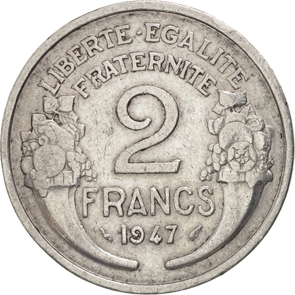 Moneta, Francia, Morlon, 2 Francs, 1947, Paris, BB, Alluminio, KM:886a.1