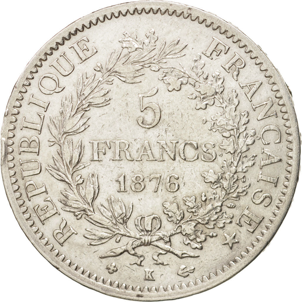 Coin, France, Hercule, 5 Francs, 1876, Bordeaux, EF(40-45), Silver, KM:820.2