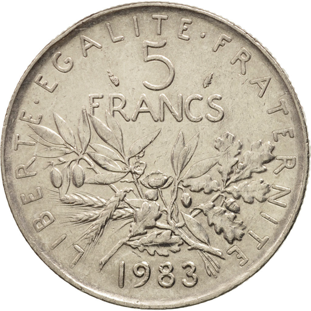 France, Semeuse, 5 Francs, 1983, Paris, AU(50-53), Nickel Clad Copper-Nickel