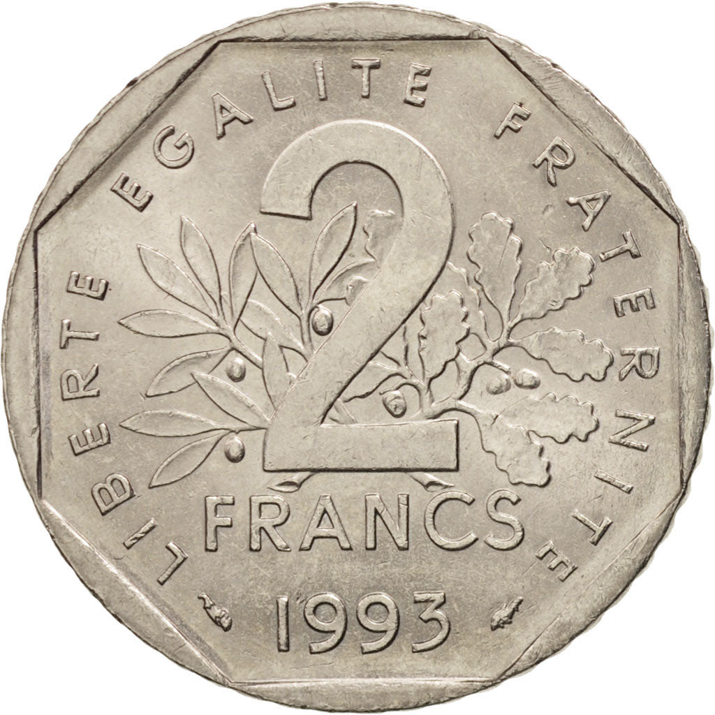Coin, France, Semeuse, 2 Francs, 1993, Paris, AU(55-58), Nickel, KM:942.2