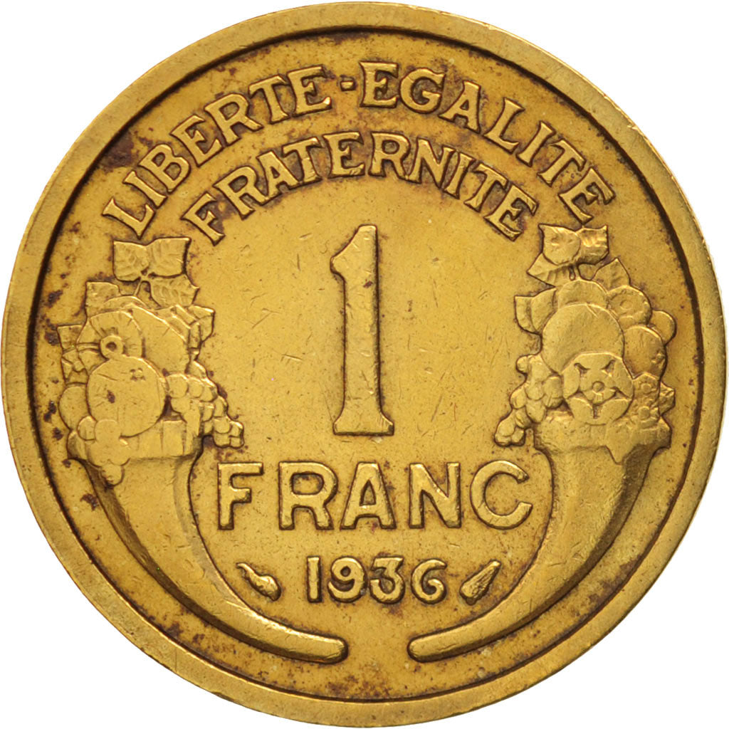 France, Morlon, Franc, 1936, Paris, AU(50-53), Aluminum-Bronze, KM:885