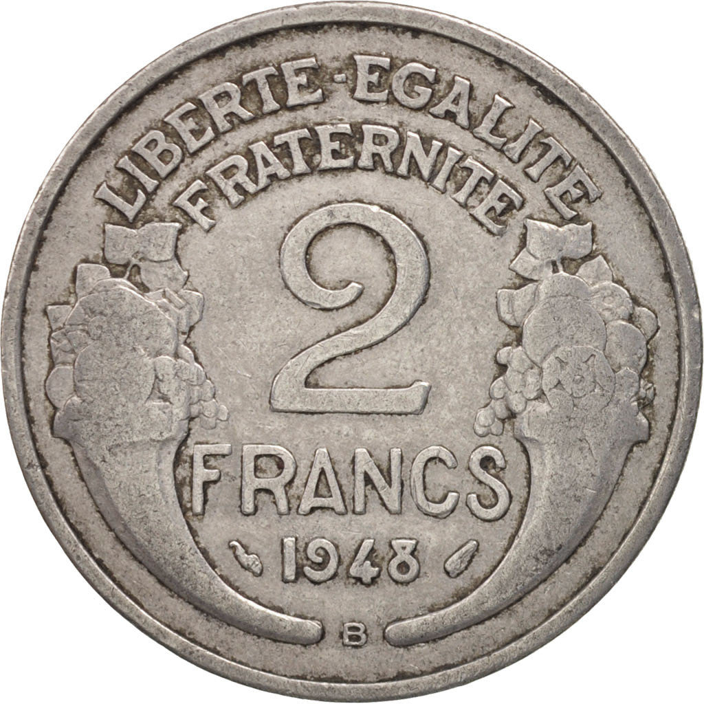 Coin, France, Morlon, 2 Francs, 1948, Beaumont le Roger, VF(30-35), Aluminum