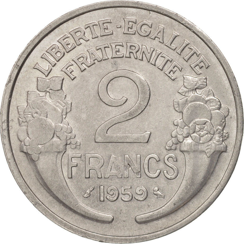 Coin, France, Morlon, 2 Francs, 1959, Paris, AU(50-53), Aluminum, KM:886a.1