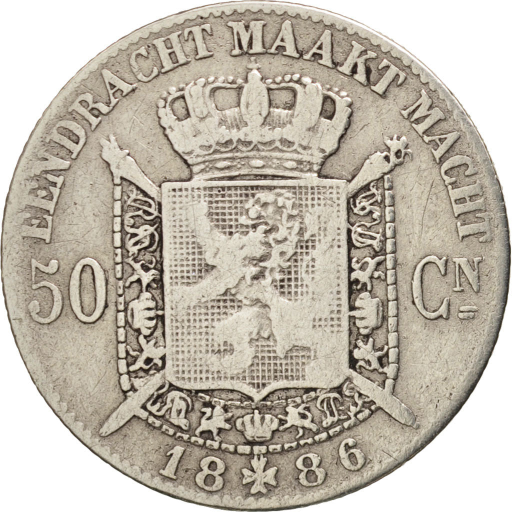 Coin, Belgium, Leopold II, 50 Centimes, 1886, F(12-15), Silver, KM:26