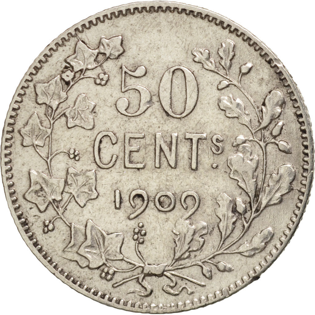 Belgium, 50 Centimes, 1909, AU(50-53), Silver, KM:60.1