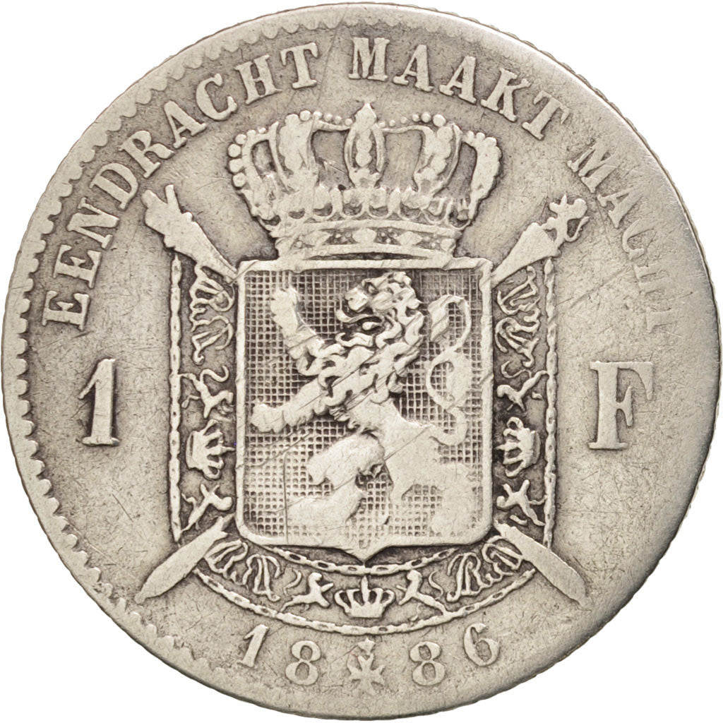 Moneda, Bélgica, Leopold II, Franc, 1886, BC+, Plata, KM:29.1