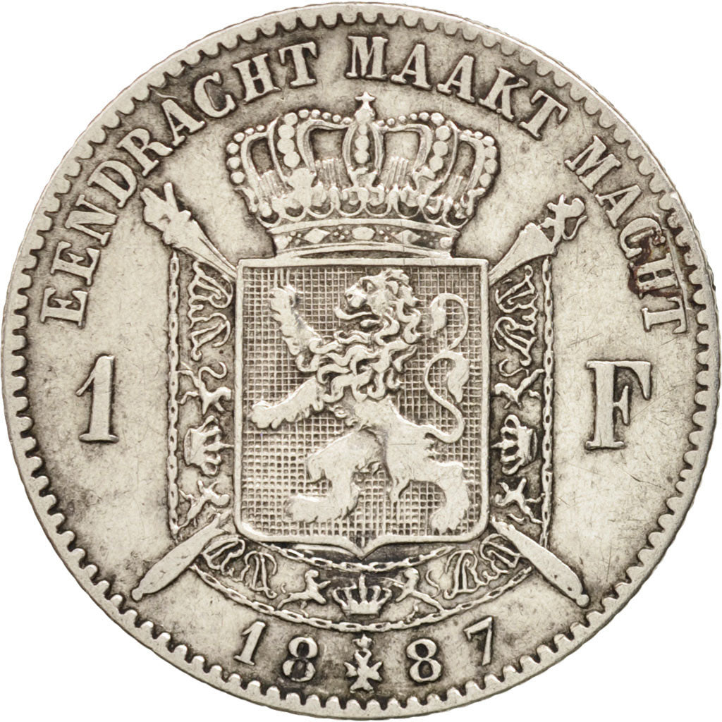 Belgium, Leopold II, Franc, 1887, VF(30-35), Silver, KM:29.1