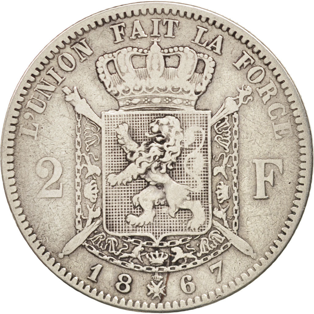 Coin, Belgium, Leopold II, 2 Francs, 2 Frank, 1867, VF(20-25), Silver, KM:30.1
