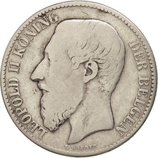 Belgium, Leopold II, 2 Francs, 2 Frank, 1887, VF(20-25), Silver, KM:31