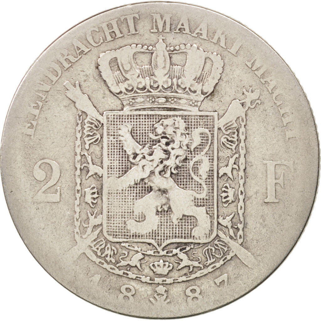 Belgium, Leopold II, 2 Francs, 2 Frank, 1887, VF(20-25), Silver, KM:31