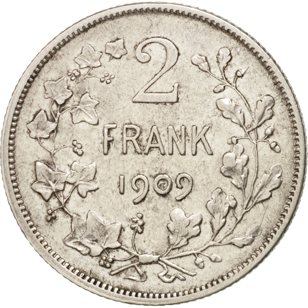 Coin, Belgium, 2 Francs, 2 Frank, 1909, AU(50-53), Silver, KM:59