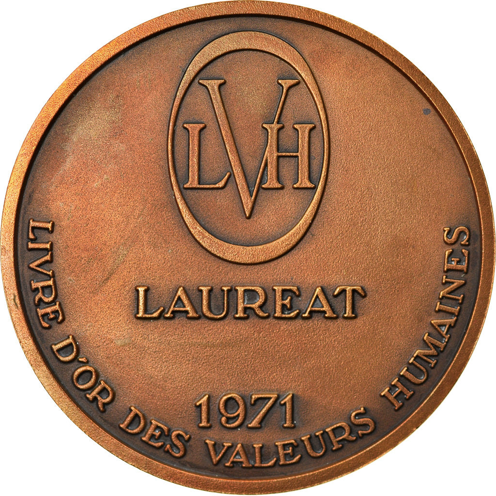France, Médaille, Art Déco, Livre d'Or des Valeurs Humaines, 1971, Vernon