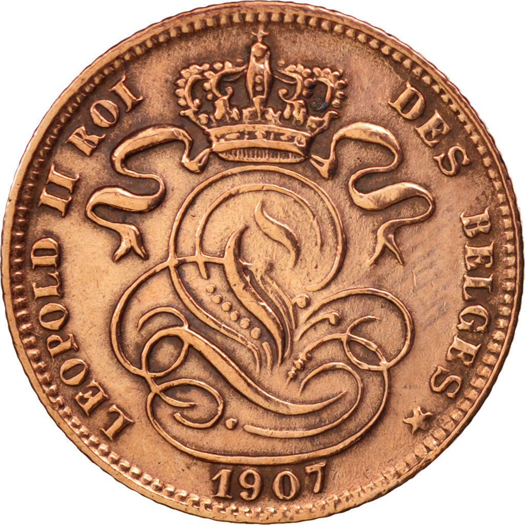 Belgium, Leopold II, Centime, 1907, AU(50-53), Copper, KM:33.1