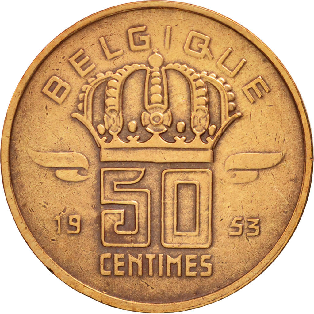 Belgium, 50 Centimes, 1953, AU(50-53), Bronze, KM:144