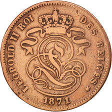 Belgium, Leopold II, 2 Centimes, 1871, VF(30-35), Copper, KM:35.1