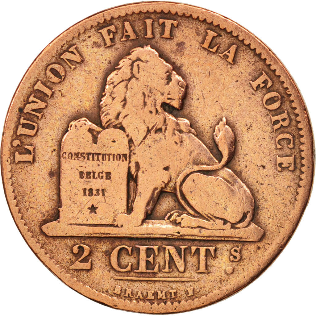 Belgium, Leopold II, 2 Centimes, 1871, VF(30-35), Copper, KM:35.1