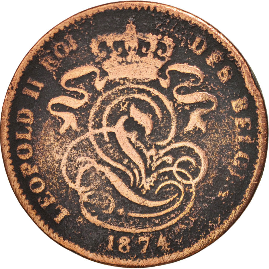 Monnaie, Belgique, Leopold II, 2 Centimes, 1874, B+, Cuivre, KM:35.1