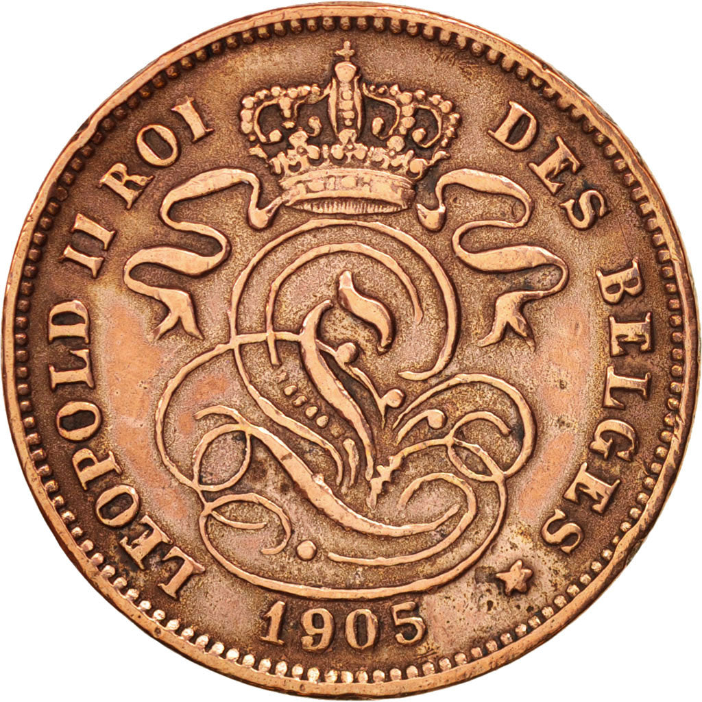 Belgium, Leopold II, 2 Centimes, 1905, EF(40-45), Copper, KM:35.1