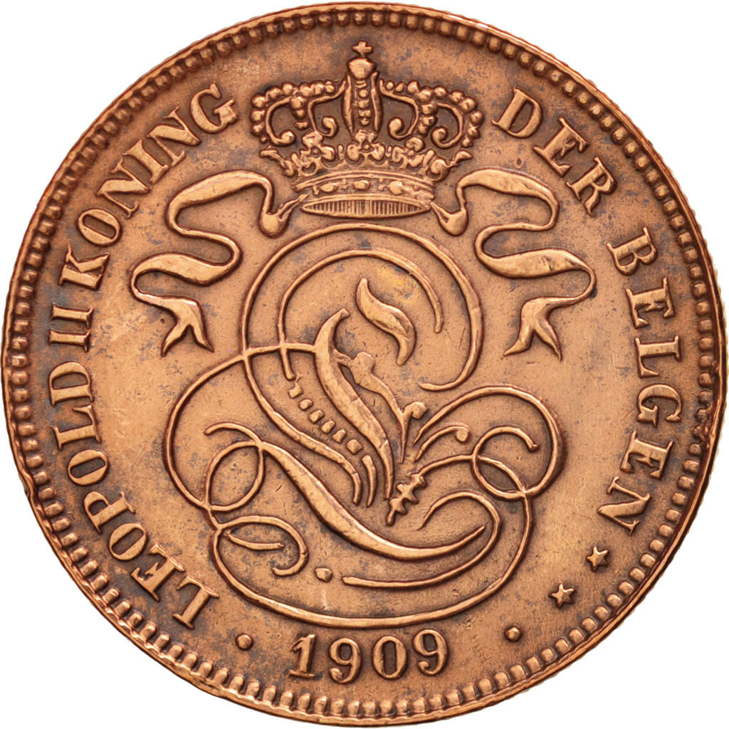 Moneta, Belgia, 2 Centimes, 1909, AU(50-53), Miedź, KM:36