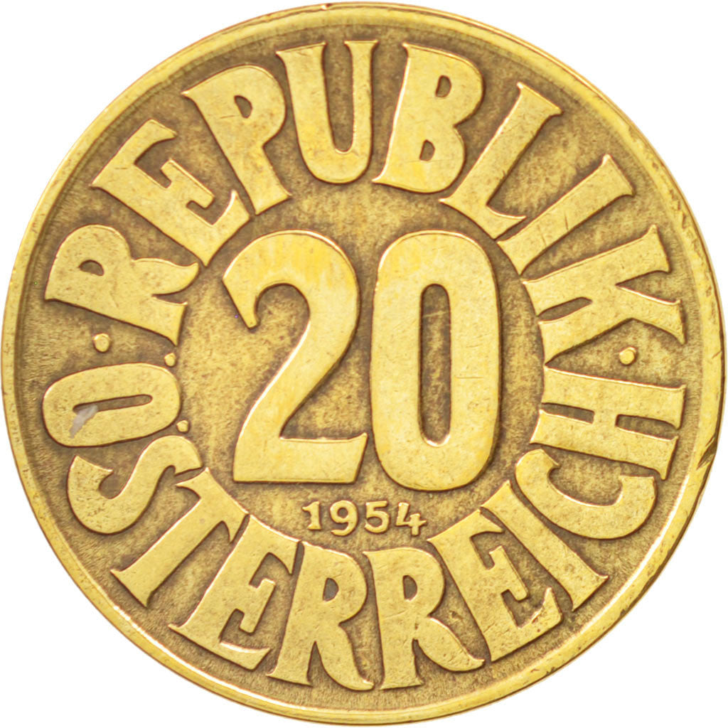 Austria, 20 Groschen, 1954, AU(50-53), Aluminum-Bronze, KM:2877