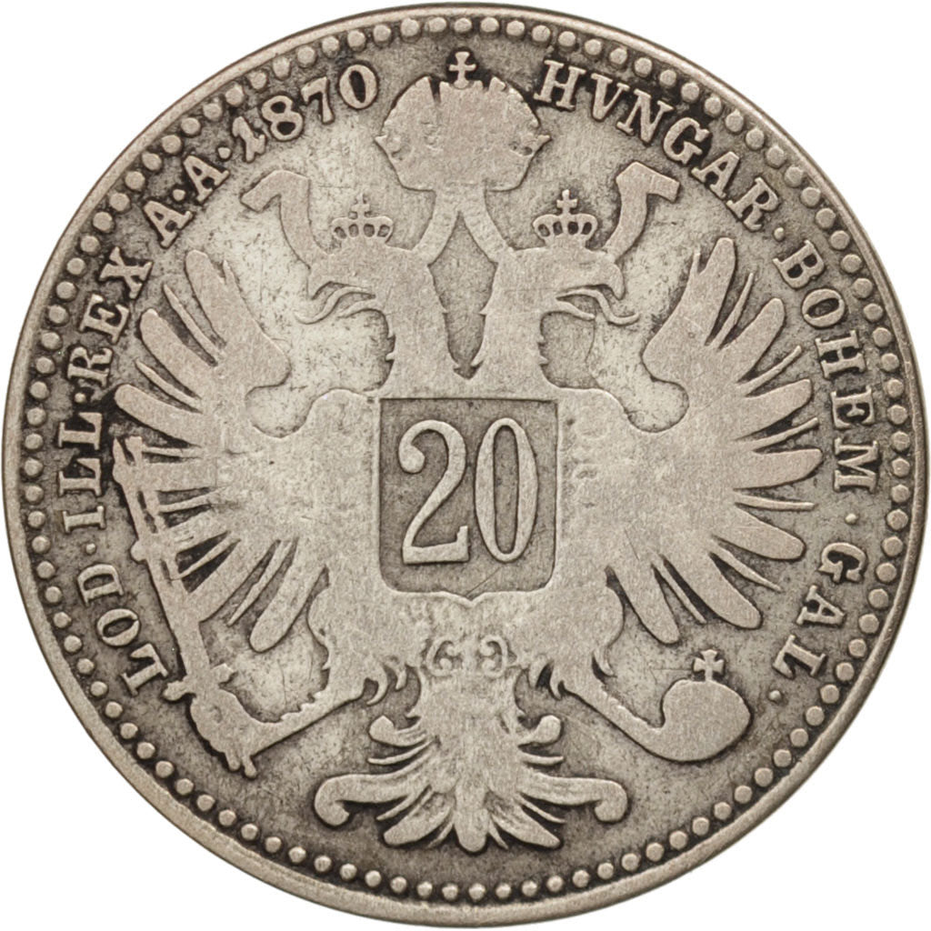 Autriche, Franz Joseph I, 20 Kreuzer, 1870, TB+, Argent, KM:2212