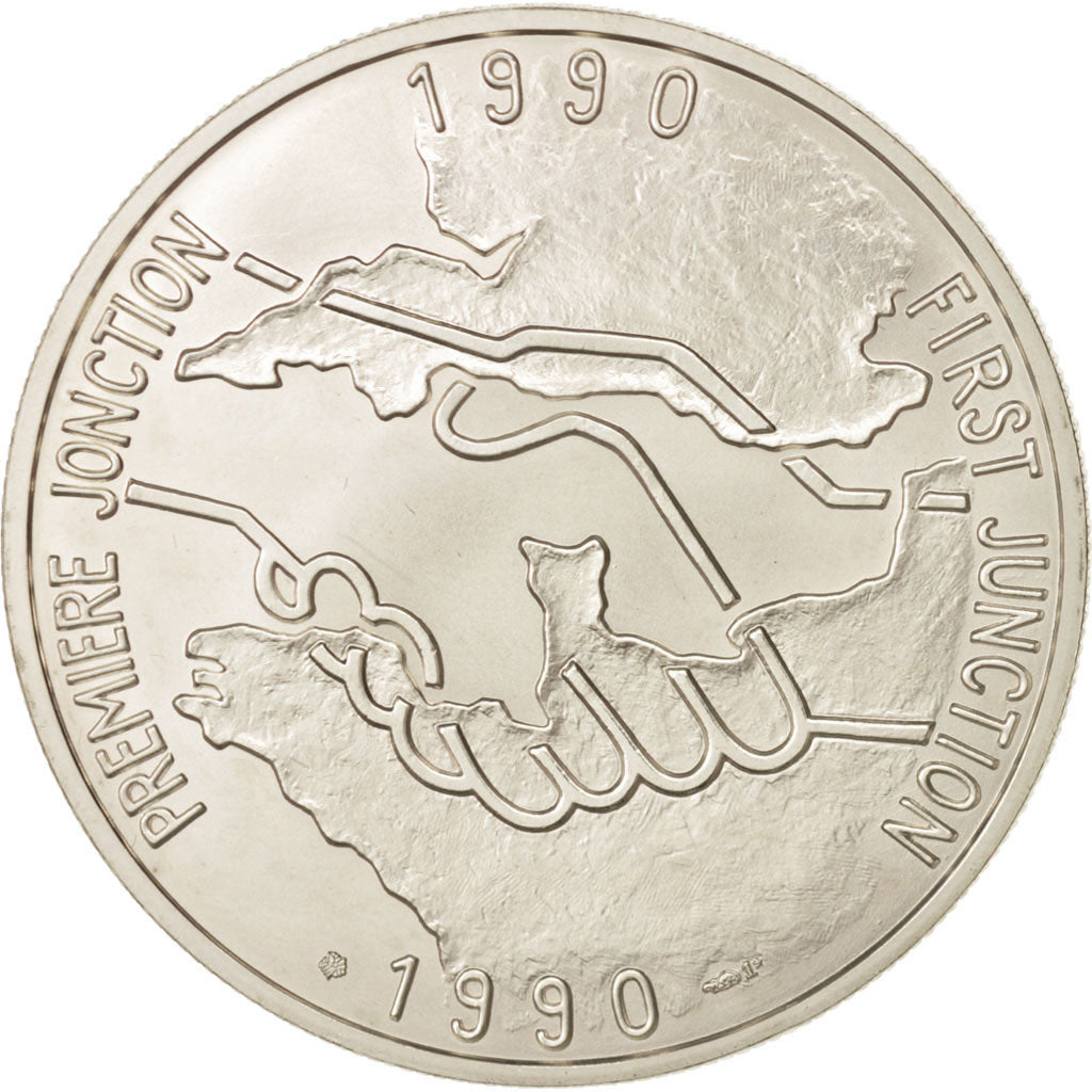 France, Medal, Channel Tunnel, First Junction, History, 1990, MS(63), Silver, 40