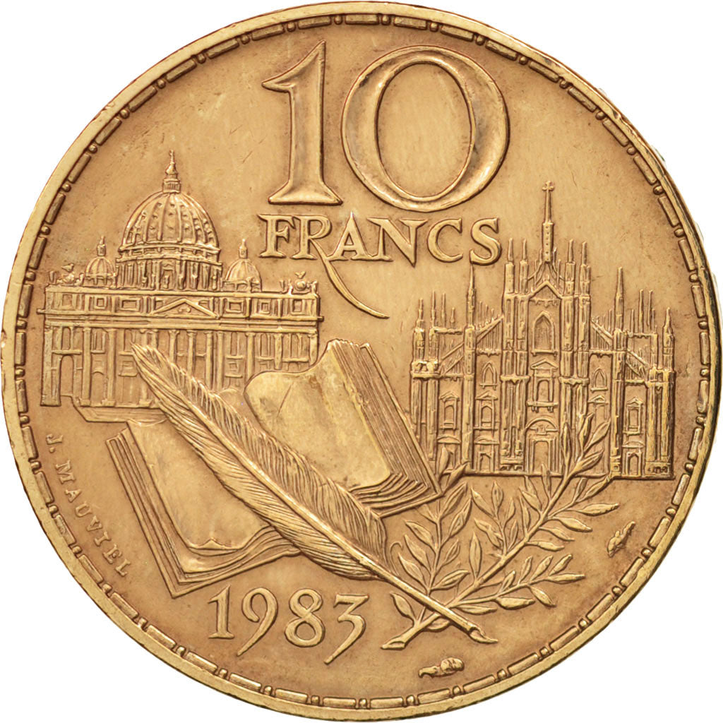 Coin, France, Stendhal, 10 Francs, 1983, Paris, AU(55-58), Nickel-Bronze
