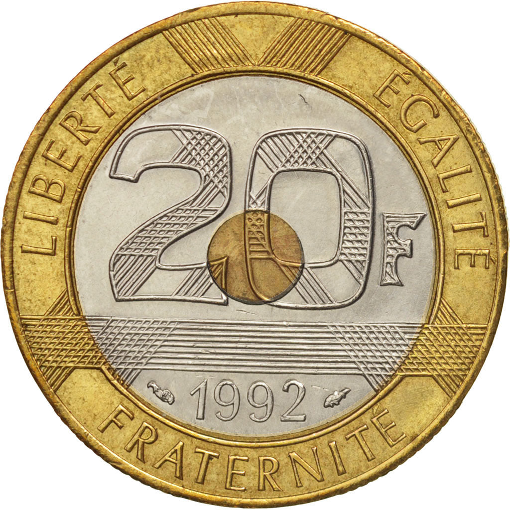 France, Mont Saint Michel, 20 Francs, 1991-1992, TTB+, Tri-Metallic, KM:1008