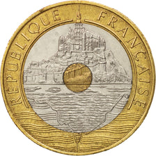 Moneta, Francia, Mont Saint Michel, 20 Francs, 1992, BB+, Tri-metallico