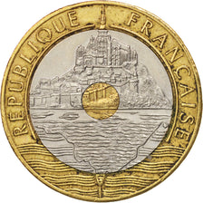 France, Mont Saint Michel, 20 Francs, 1993, AU(50-53), Tri-Metallic, KM:1008.2