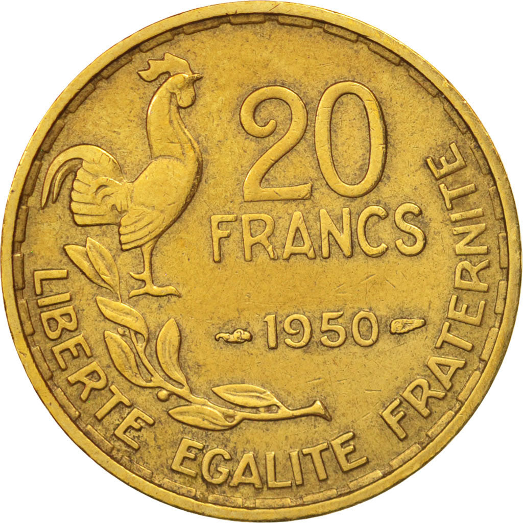 Coin, France, Guiraud, 20 Francs, 1950, Paris, EF(40-45), Aluminum-Bronze