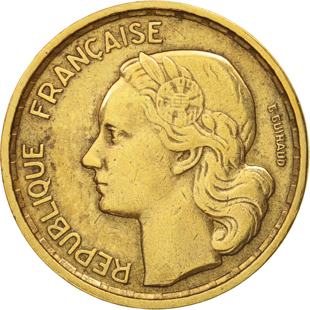 Moneda, Francia, Guiraud, 10 Francs, 1955, Paris, MBC+, Aluminio - bronce