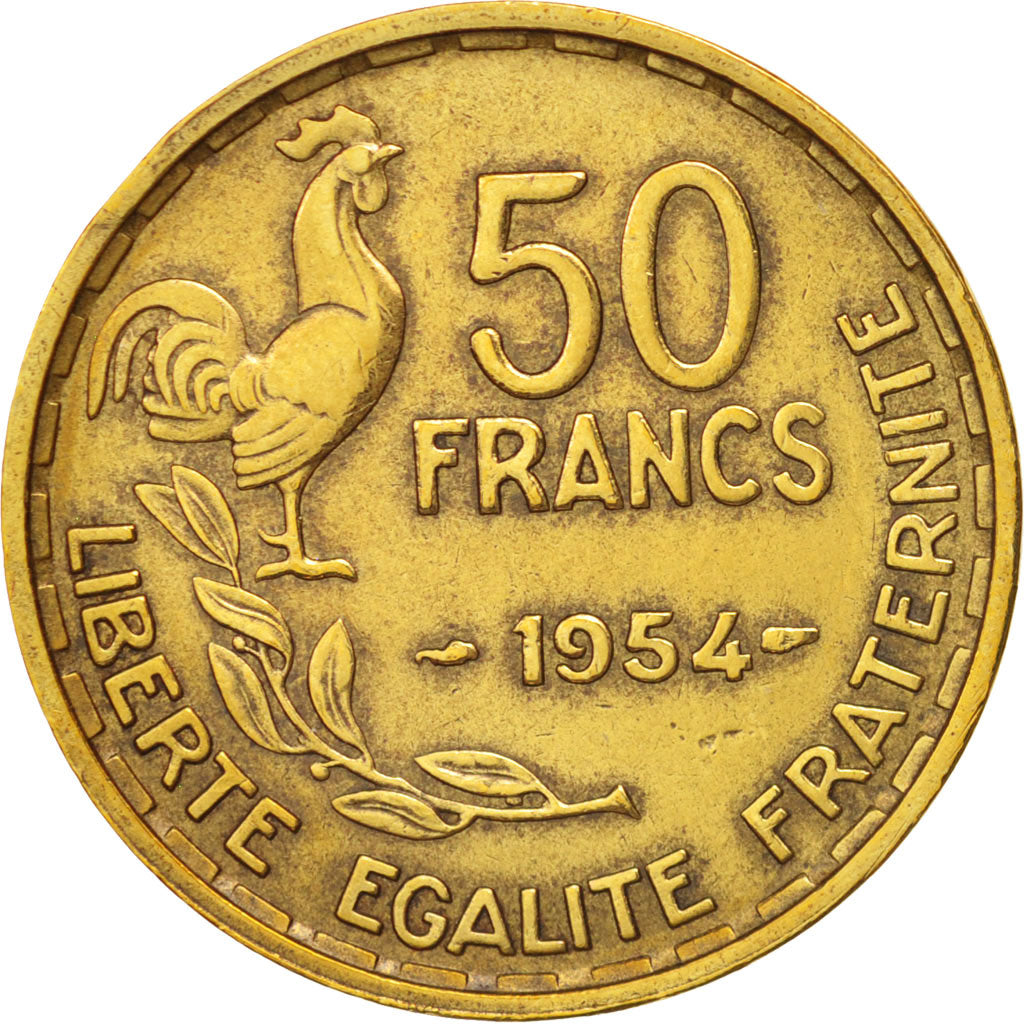 Moneta, Francia, Guiraud, 50 Francs, 1954, Paris, BB, Alluminio-bronzo