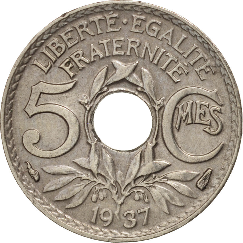 France, Lindauer, 5 Centimes, 1937, AU(55-58), Copper-nickel, KM:875