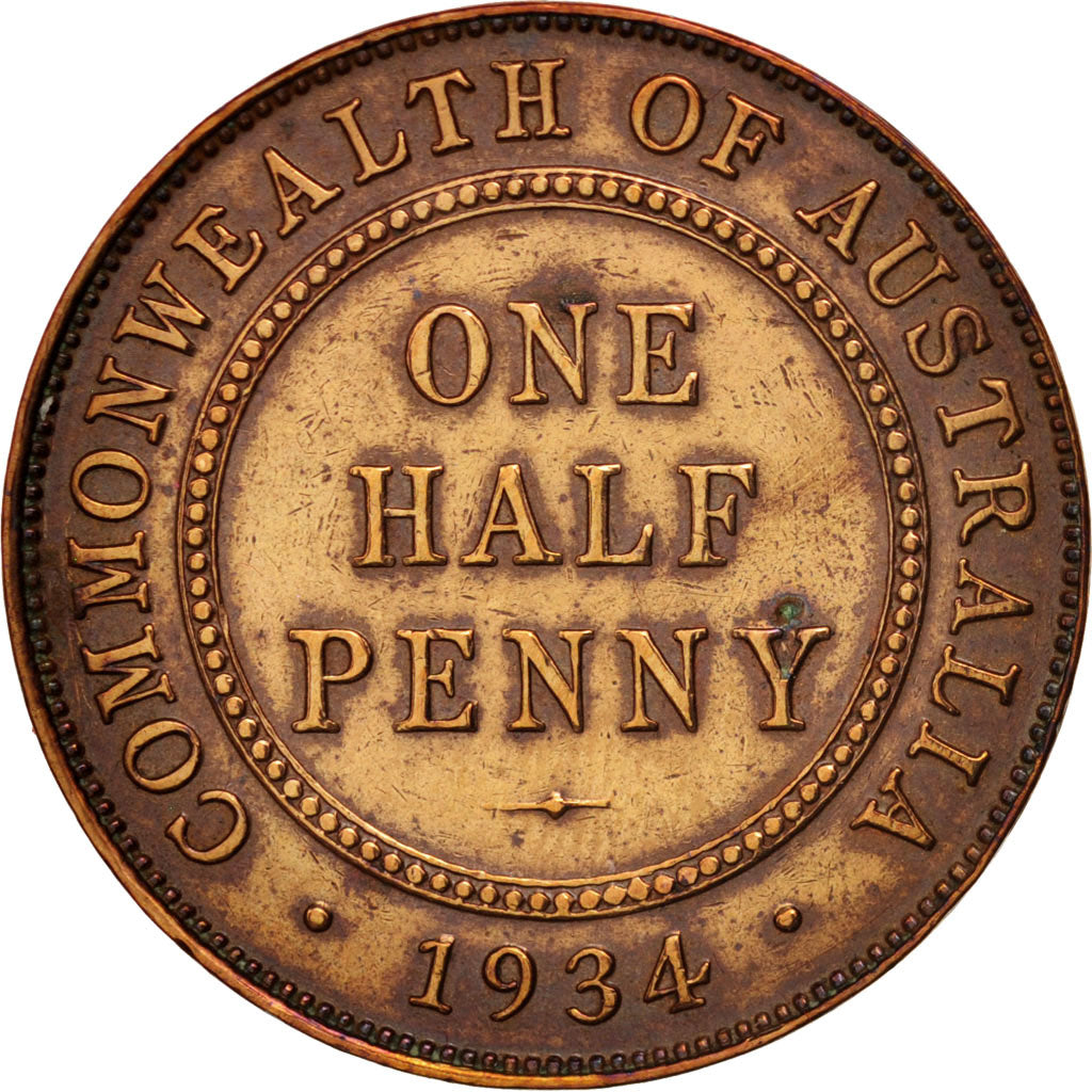 Australia, George V, 1/2 Penny, 1934, EF(40-45), Bronze, KM:22