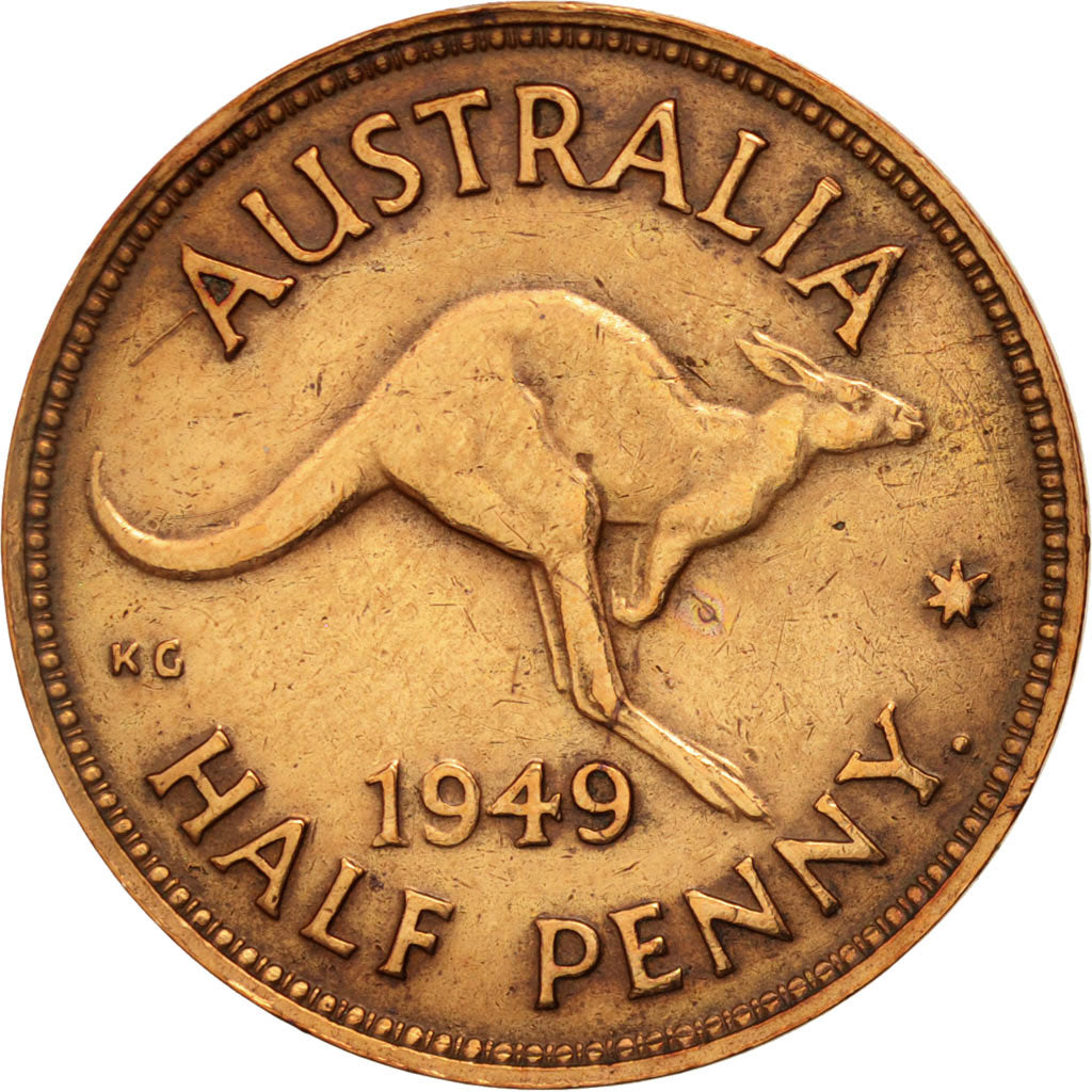 Australia, George VI, 1/2 Penny, 1949, AU(50-53), Bronze, KM:42