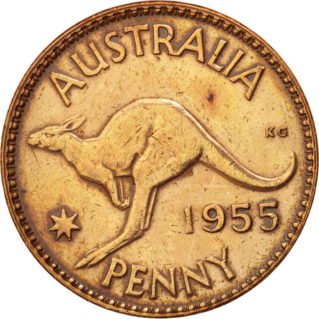 Australia, Elizabeth II, Penny, 1955, EF(40-45), Bronze, KM:56