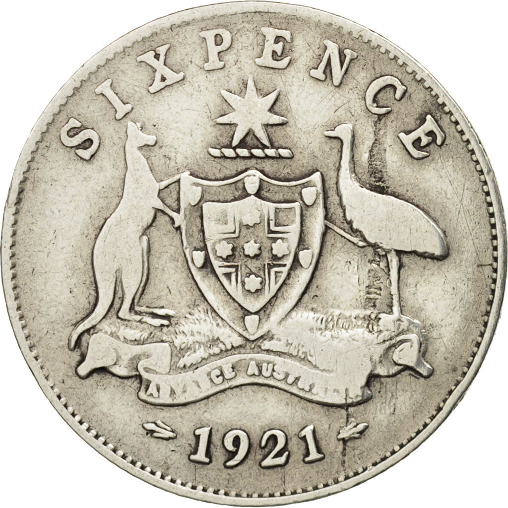 Coin, Australia, George V, Sixpence, 1921, Melbourne, VF(30-35), Silver, KM:25