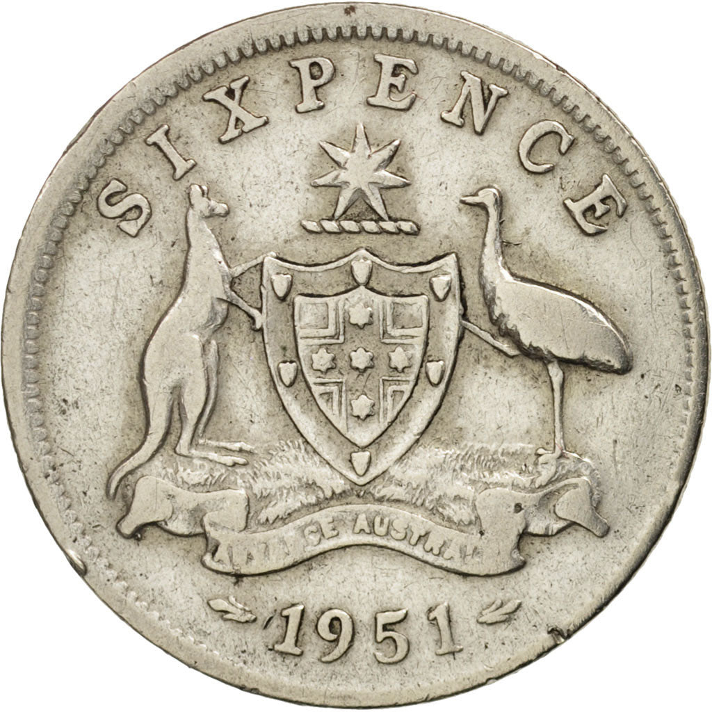 Australia, George VI, Sixpence, 1951, EF(40-45), Silver, KM:45