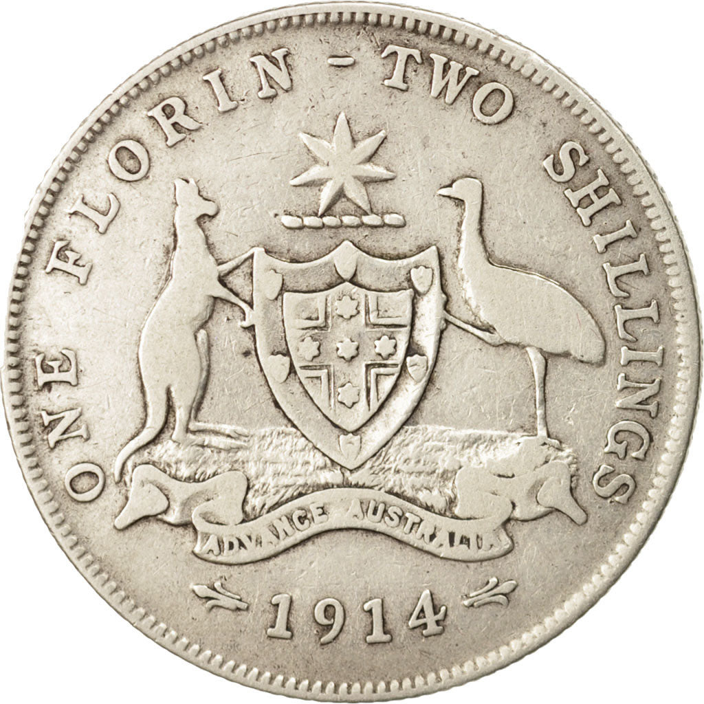 Australia, George V, Florin, 1914, VF(30-35), Silver, KM:27