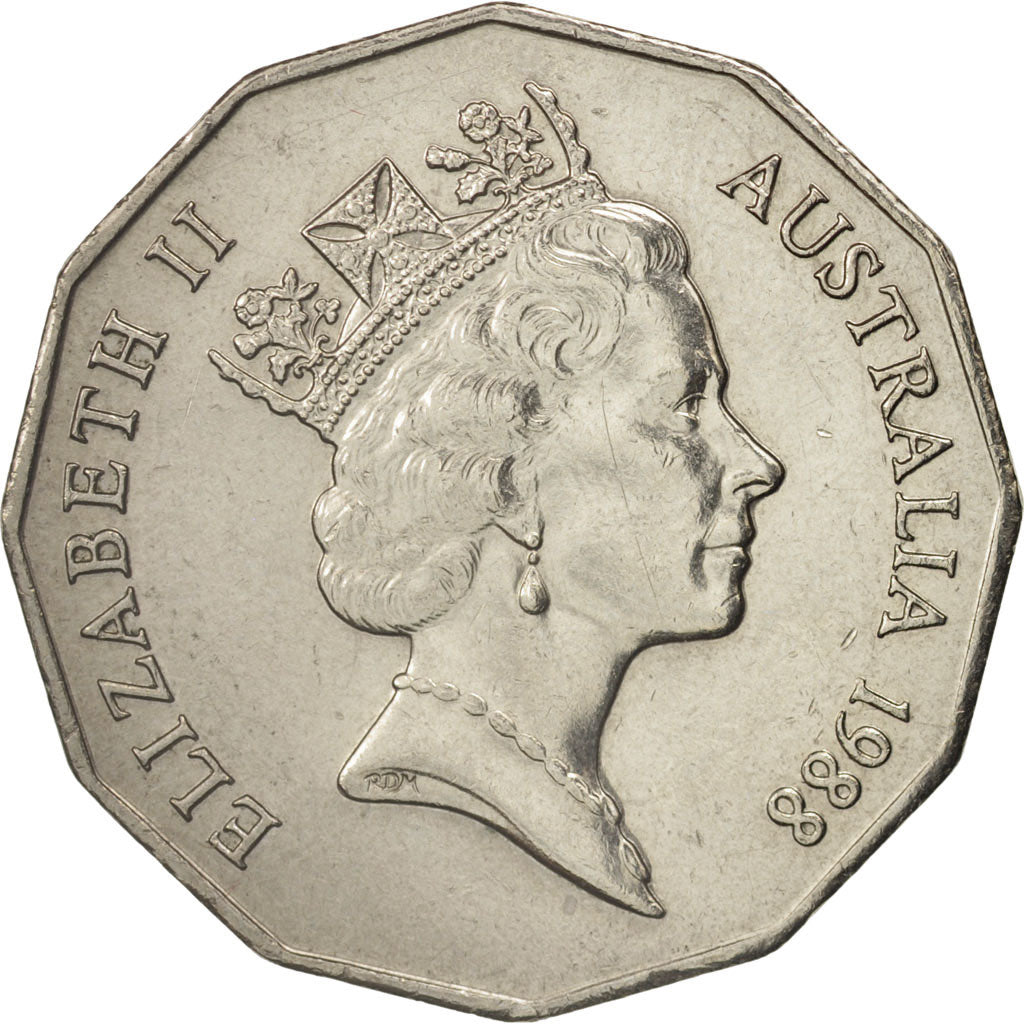Australia, Elizabeth II, 50 Cents, 1988, BB+, Rame-nichel, KM:99